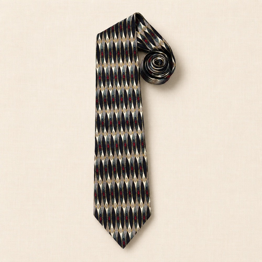 Pierre Cardin Silk Necktie Geometric Satin Black‎ Navy Gold Red Classic 59x3.25